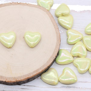 Iridescent Heart Beads, AB Yellow Heart Beads, Heart Chunky Acrylic Beads, Large Heart Shape Beads, Bracelet Making Jewelry Finding #2638