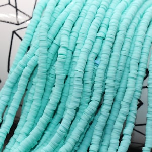 4mm Aqua Blue Heishi Beads, Polymer Clay Disc Beads, African Disc Beads, Vinyl Heishi, 16 inch Strand #87