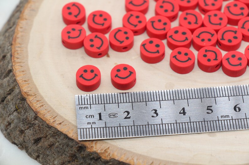 Red Smiley Face Polymer Clay Beads, Smiley Face Fimo Cane Beads, Happy ...