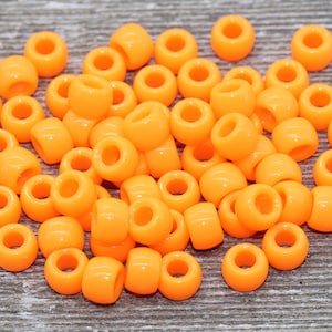 Neon Orange Pony Beads, Acrylic Smooth Orange Loose Beads, Plastic Bubblegum Beads, Chunky Beads, Spacer Beads #246