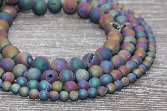 Rainbow Druzy Agate Beads Round Matte Gemstone Loose Beads 6mm 8mm 10mm 12mm Full Strand 152 Etsy Canada
