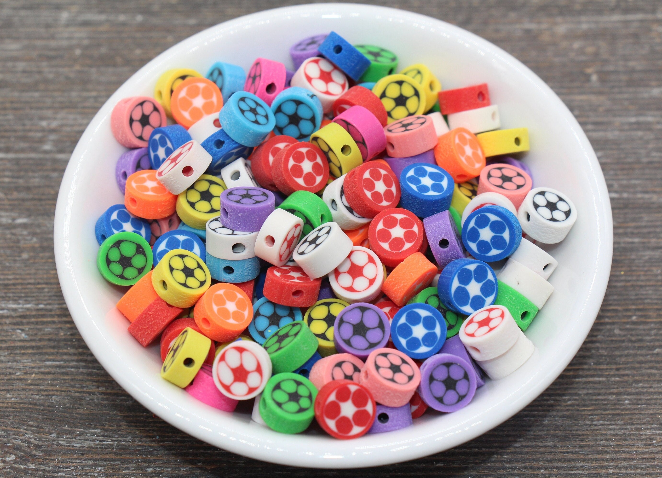 Soccer Ball Polymer Clay Beads, White Soccer Ball Beads, Kawaii Soccer Clay  Beads, Sport Beads, Jewelry Beads 275 