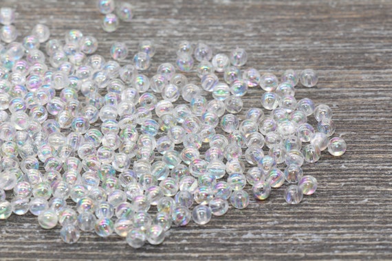 4mm Clear AB Round Beads, Iridescent Acrylic Gumball Beads