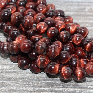 Red Tiger Eye Beads, Tiger Eye Round Stone Beads, Red Gemstone Round Beads #167 12mm