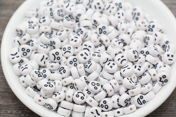 Happy Face Beads - 7mm Tiny Smile Shape Acrylic or Resin Beads - 300 pc set