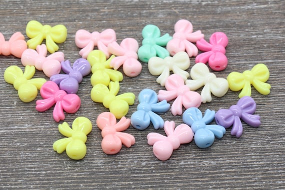 Multicolor Bow Beads, Acrylic Ribbon Bow Beads, Pastel Bow Beads, Mixed  Colors Plastic Beads 1498 