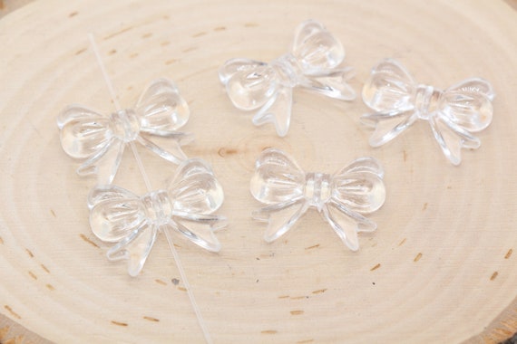 Transparent Bow Beads, Acrylic Ribbon Bow Beads, Clear Bow Beads, Vertical  Hole Bow Beads, Jewelry Beads #2199