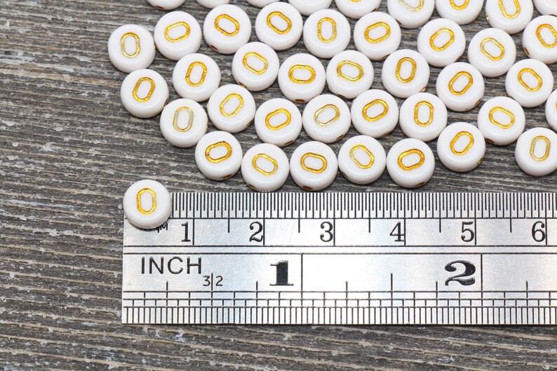 Letter O Alphabet Beads, White and Gold Alphabet Letter Beads, Acrylic ...