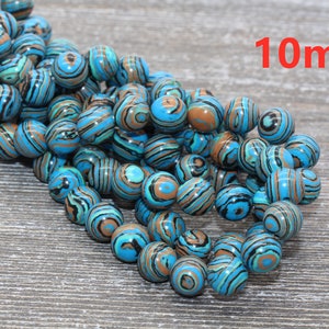 Peacock Stone Beads, Malachite Synthetic Beads, Smooth Gemstone Round Beads, Blue Brown and Black Beads, Size 4mm 6mm 8mm 10mm 12mm 98 10mm