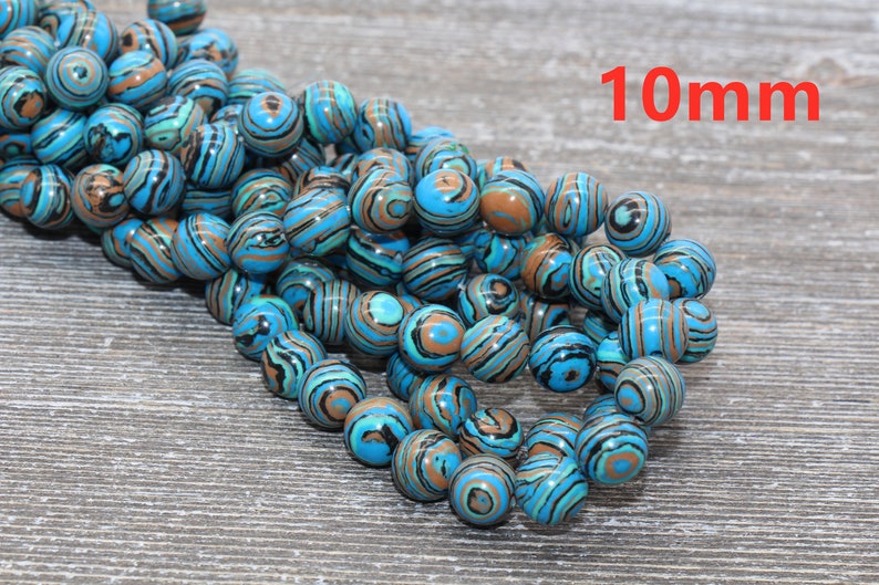 Peacock Stone Beads, Malachite Synthetic Beads, Smooth Gemstone Round Beads, Blue Brown and Black Beads, Size 4mm 6mm 8mm 10mm 12mm 98 10mm