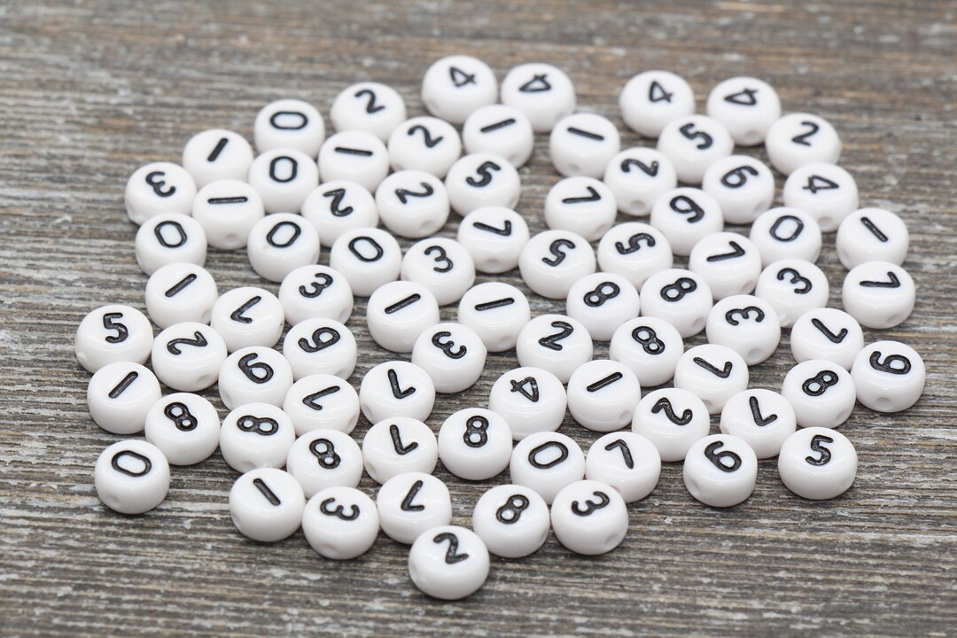 7mm Number Beads, Sold in Individual Numbers, White Beads With Black ...