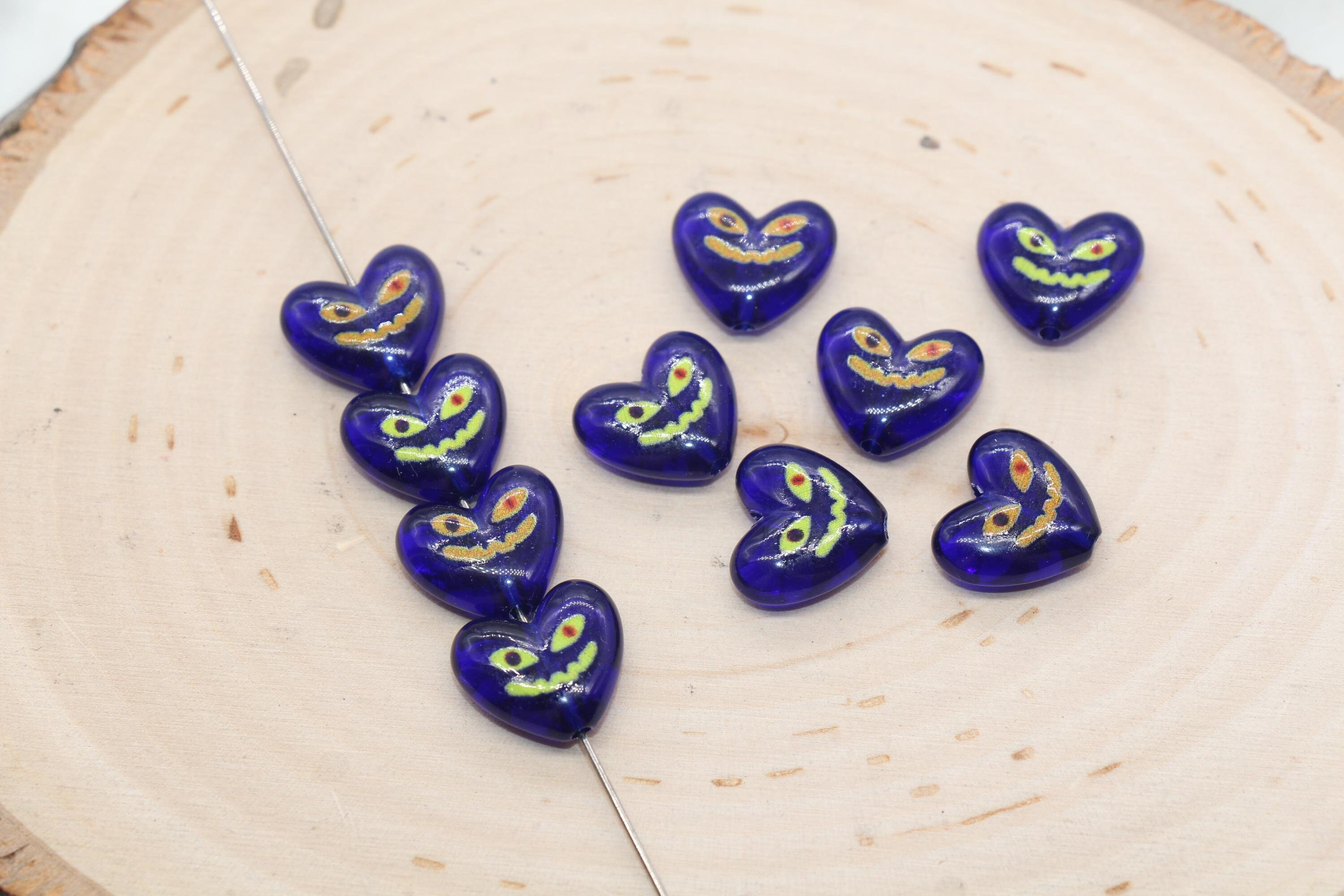 Devil Smiley Face Heart Beads, Blue Heart Beads, Heart Chunky