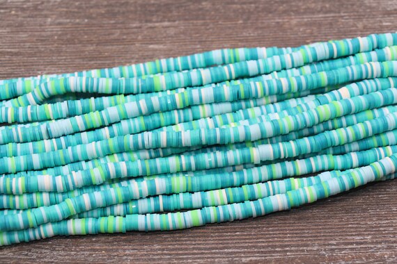 Polymer Clay Beads, Blue Green Mix, 6mm Heishi Disk - Golden Age Beads