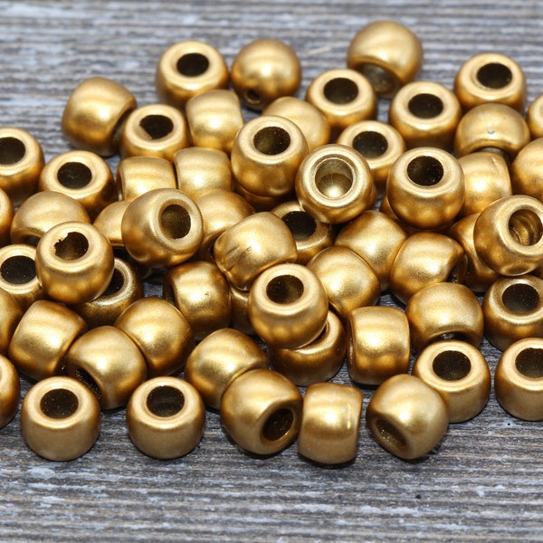 Perles poneys dorées mates, Perles dorées en vrac en acrylique, Perles en plastique chewing-gum, Grosses perles, Perles intercalaires # 242