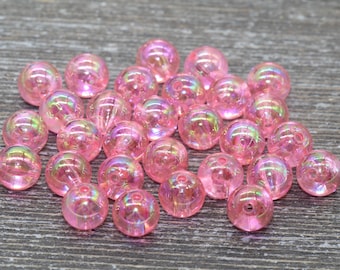 Perles AB roses 10 mm, Billes en gomme acrylique irisées, Perles d'espacement rondes transparentes, Billes de chewing-gum, Perle ronde en plastique #938