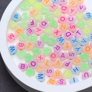 Glow in the Dark Heart Letter Beads – Multicolor Alphabet Beads for Bracelets & Crafts #3856