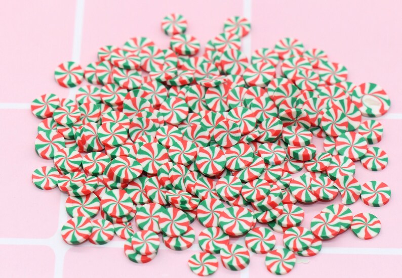 Red and Green Peppermint Polymer Clay Slices Christmas Candy Etsy