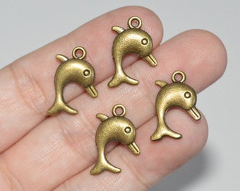 8 Pcs Dolphin Charms Antique Bronze Tone 2 Sided 20x15mm - YD088