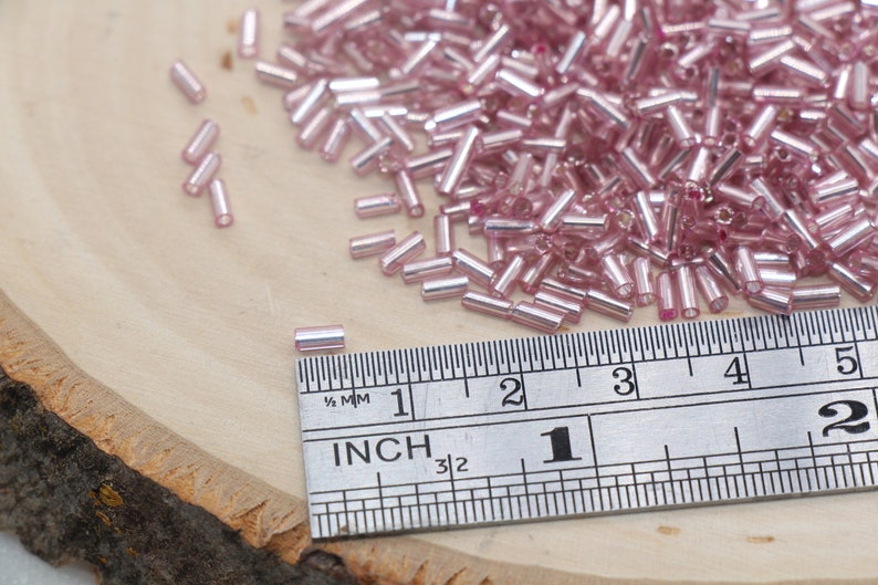 Tube Shape Glass Seed Beads, Pink Tube With Silver Lined Bugle Beads ...