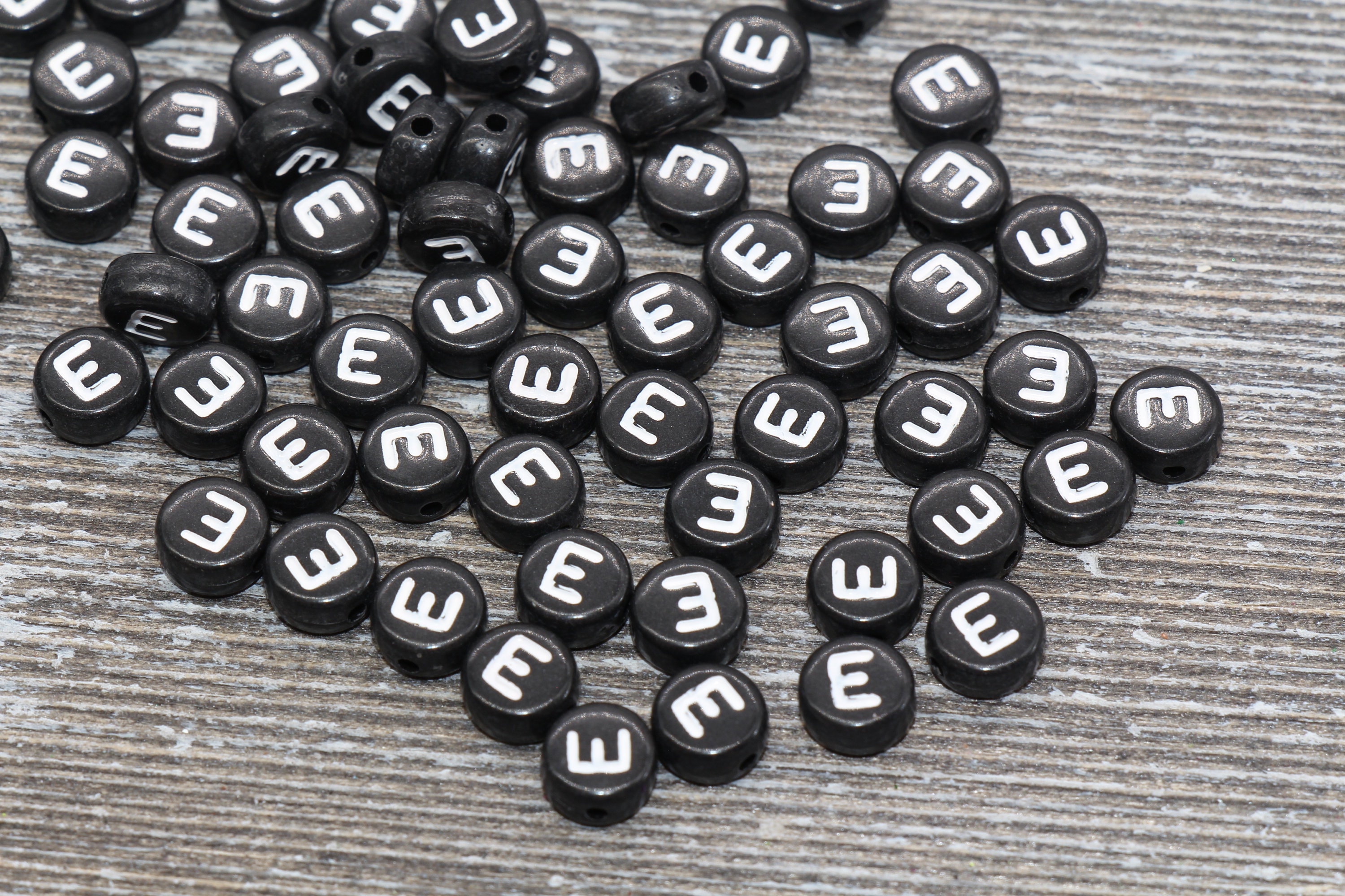 150 square letter beads, 6mm | black and white | uppercase alphabet |  letters | create your own name bracelet