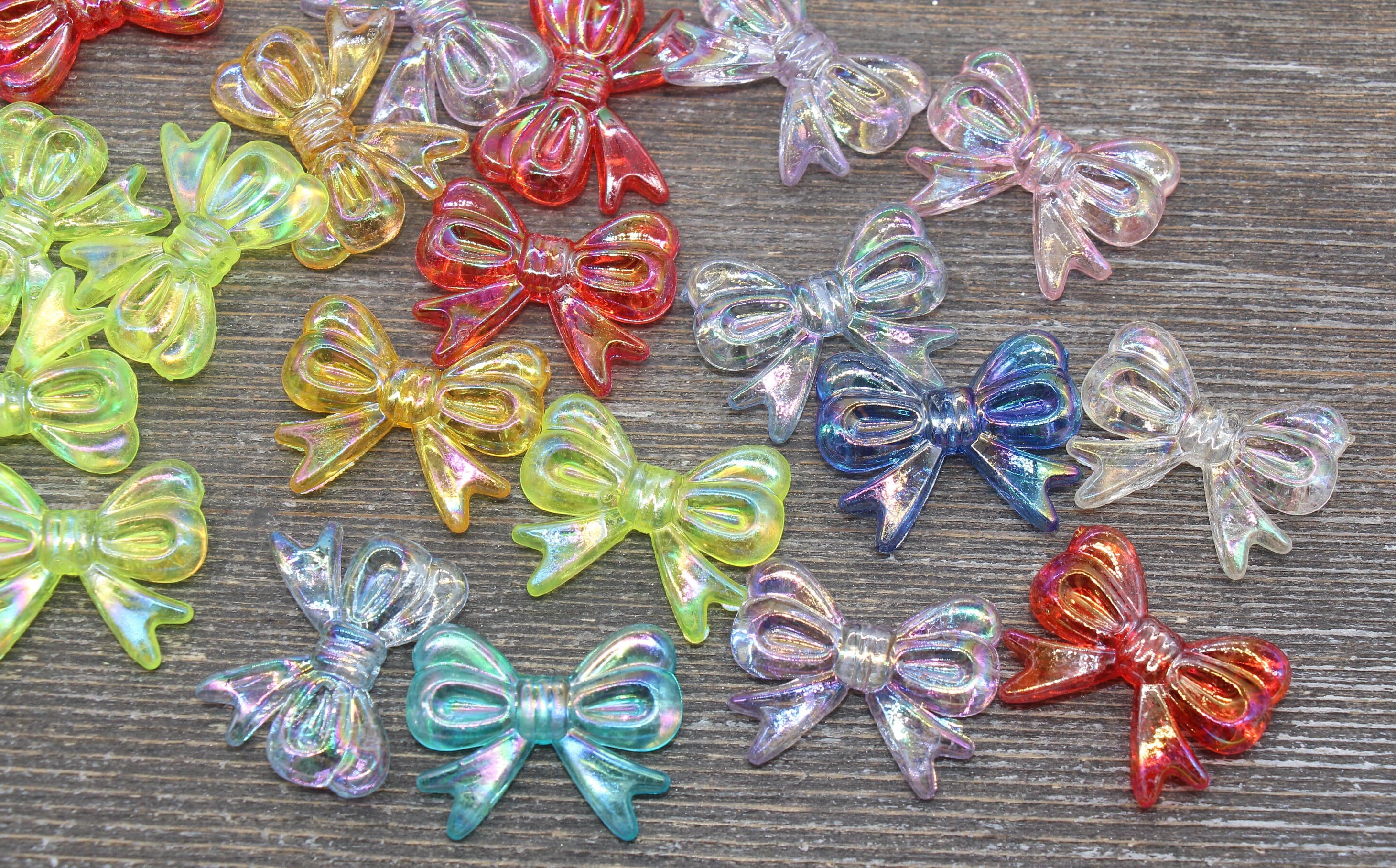 10-100pcs AB Colored Bow Beads,13 Colors Acrylic Bow Beads, Vertical Hole Bow  Beads, Jewelry Beads 24x33mm 