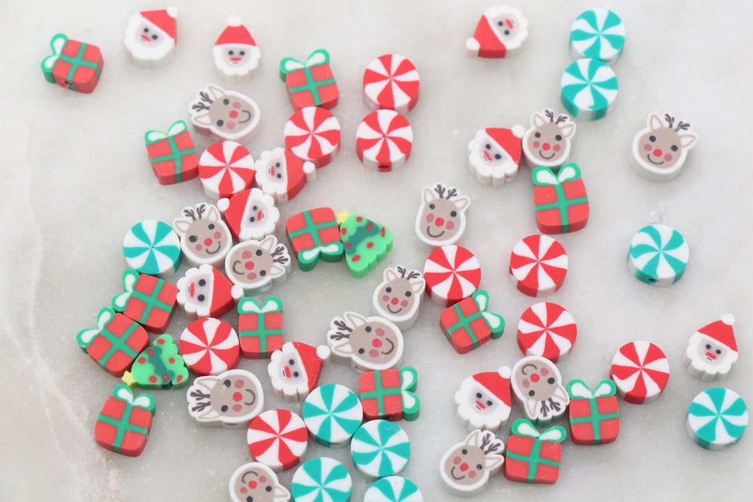 Assort Christmas Clay Beads, Holiday Themed Clay Beads, Christmas Santa ...
