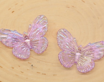 Colgantes de mariposa grandes púrpuras, colgantes de mariposa iridiscentes, mariposa acrílica transparente AB, fabricación de joyas #2650