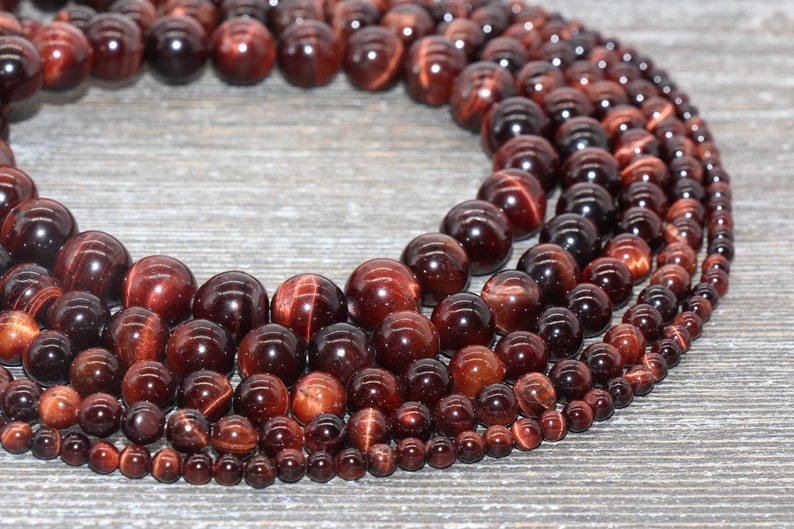 Red Tiger Eye Beads, Tiger Eye Round Stone Beads, Red Gemstone Round Beads #167 image 1