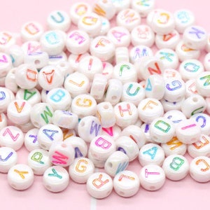 Alphabet Letter Acrylic Beads, Round Acrylic Beads, Plastic Letter Beads, Name Bracelet Beads, ABC Letter Beads, Name Beads, Name Inital 7mm #4 AB Multicolor