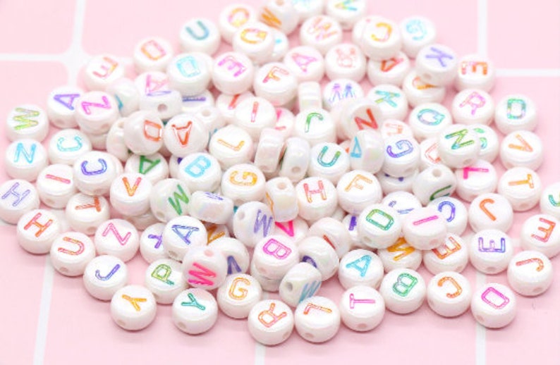 Alphabet Letter Acrylic Beads, Round Acrylic Beads, Plastic Letter Beads, Name Bracelet Beads, ABC Letter Beads, Name Beads, Name Inital 7mm #4 AB Multicolor