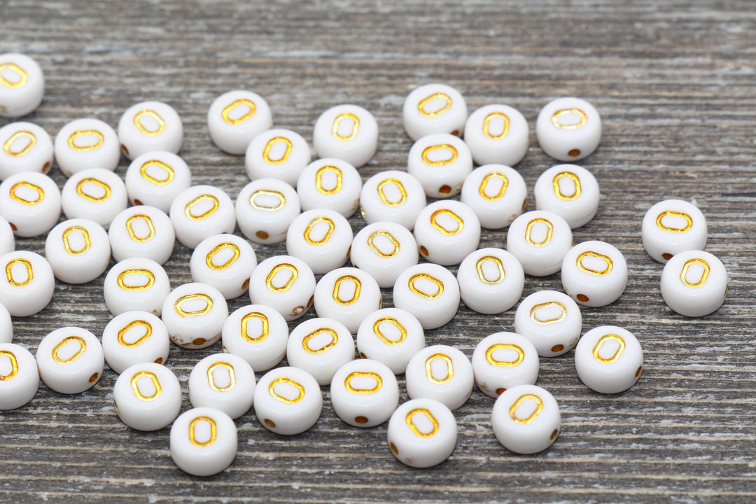 Letter O Alphabet Beads, White and Gold Alphabet Letter Beads, Acrylic ...