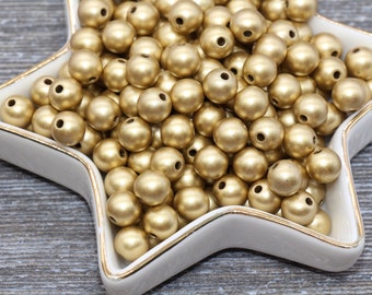 Perles en forme de boule de gomme or mat 8 mm, perles rondes en acrylique, perles de chewing-gum, grosses perles, perles rondes en plastique, perles pour bracelet n° 282
