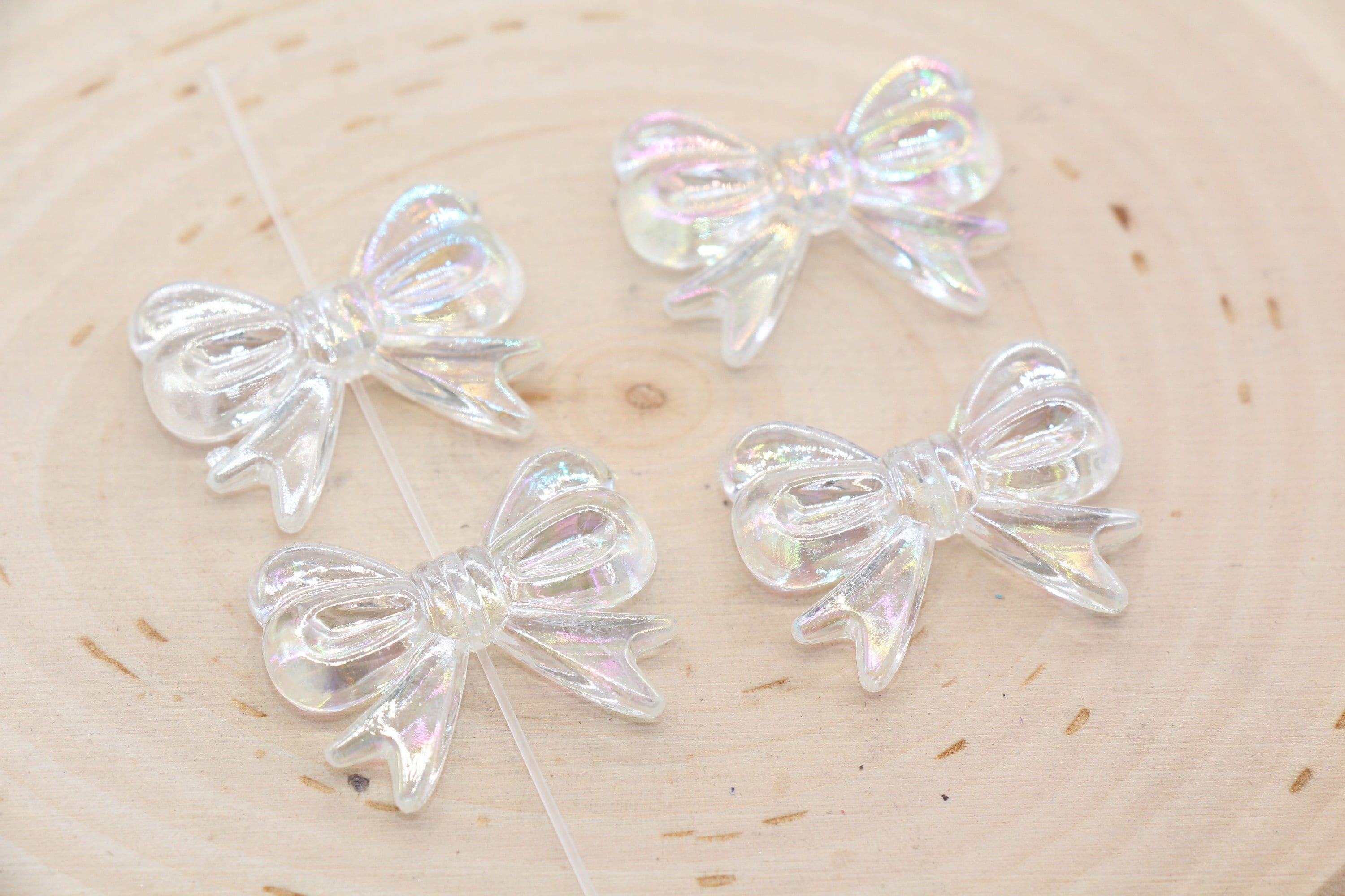 Wholessale 100pcs 29*23mm Transparent Clear Ribbon Knot Bow Beads Plastic  Acrylic Loose Lucite Jewelry Necklace Earring Bows - (Color: as Image)