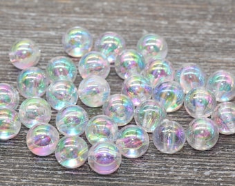 10mm Clear AB Round Beads, Iridescent Acrylic Gumball Beads, Transparent Round Spacer Beads, Bubblegum Beads, Plastic Round Bead #935