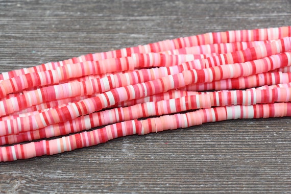Polymer Clay Beads, Red and White Mix, 6mm Heishi Disk - Golden Age Beads