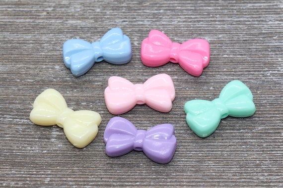 Multicolor Bow Beads, Acrylic Ribbon Bow Beads, Pastel Bow Beads, Mixed  Colors Plastic Beads 752 