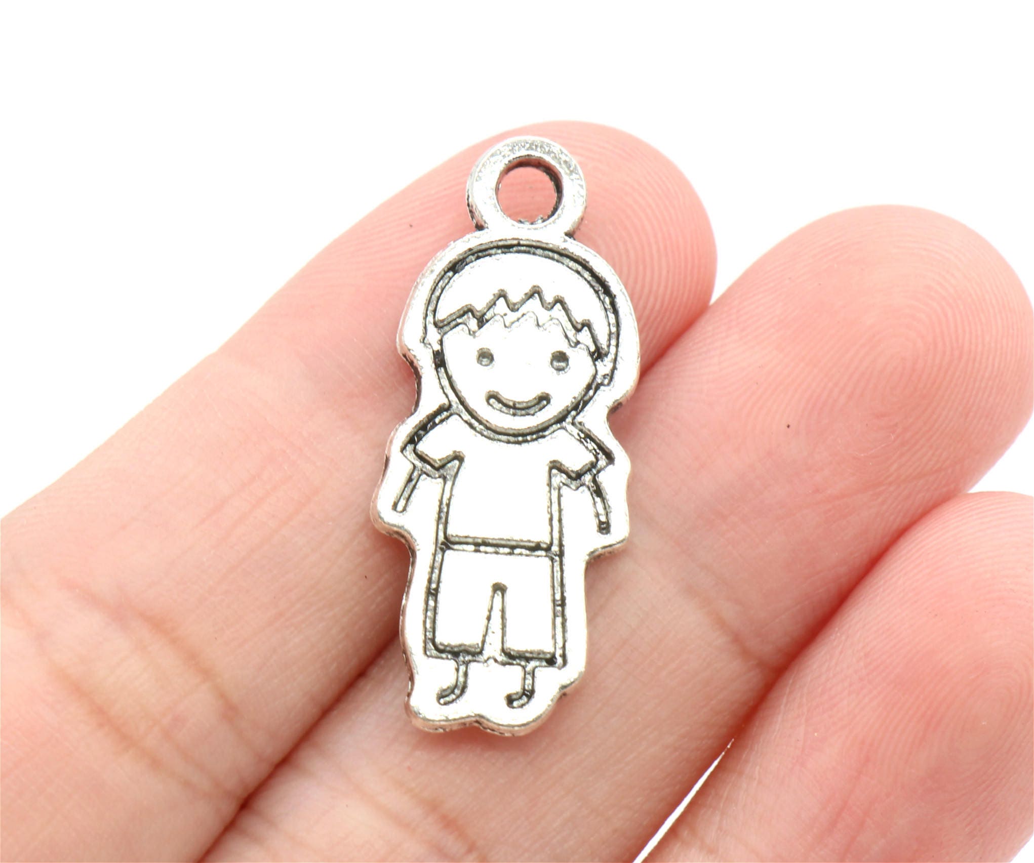 5 Pcs Little Boy Charms Antique Silver Tone 2 Sided 13x31mm Etsy
