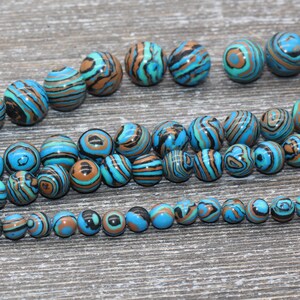 Peacock Stone Beads, Malachite Synthetic Beads, Smooth Gemstone Round Beads, Blue Brown and Black Beads, Size 4mm 6mm 8mm 10mm 12mm 98 image 2