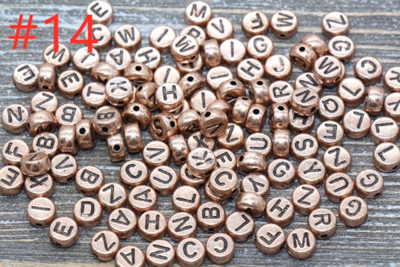 Alphabet Letter Acrylic Beads, Round Acrylic Beads, Plastic Letter Beads, Name Bracelet Beads, ABC Letter Beads, Name Beads, Name Inital 7mm #14 Rose Gold