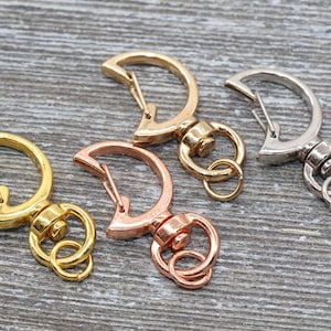 5 Moon Clasp Key Chain, Moon Shape Swivel Clasp Key Rings, Moon Lobster Swivel Clasp, Available in Silver, Rose Gold, Gold, Light Gold