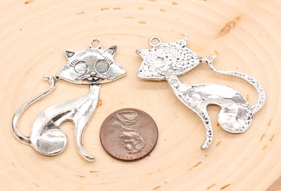 10 X TIBETAN SILVER CUTE CAT KITTEN CHARM PENDANT 22 x 14mm