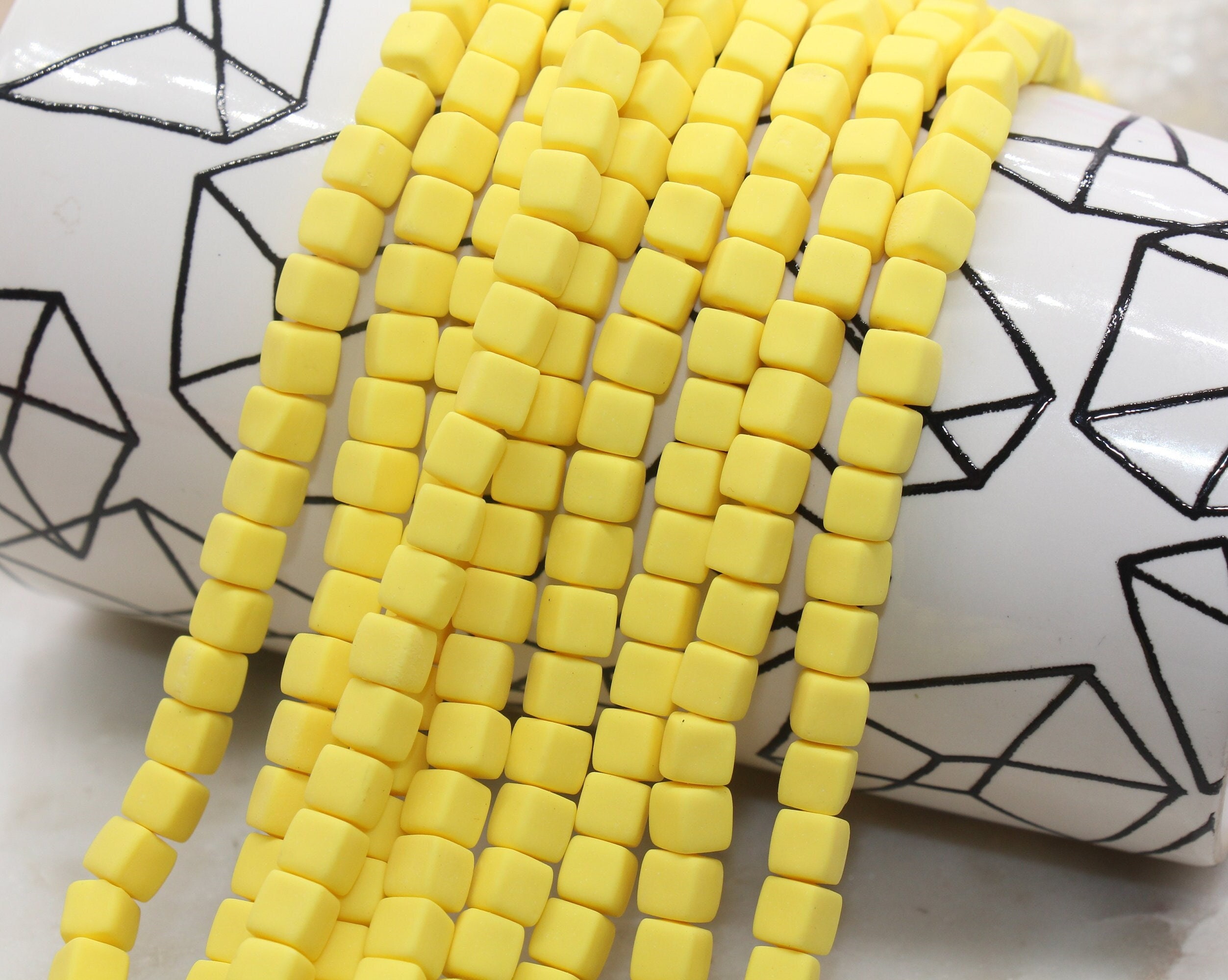 6mm Cube Polymer Clay Beads, Yellow Heishi Beads, Square Clay