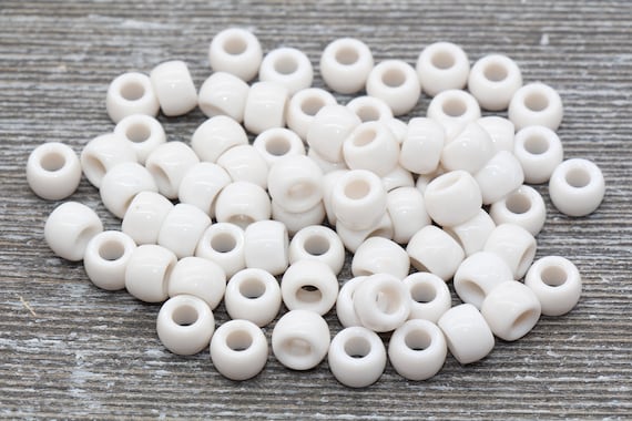 White Pony Beads, Acrylic Smooth White Loose Beads, Plastic Bubblegum Beads,  Chunky Beads, Spacer Beads 253 