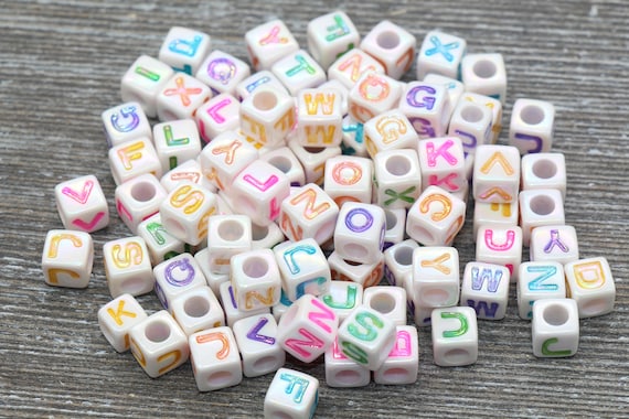 Multicolored Alphabet Letter Beads, Mixed AB White Acrylic Letter Beads,  Plastic Letter Beads, Acrylic Square Name Beads, Size 7mm 364 