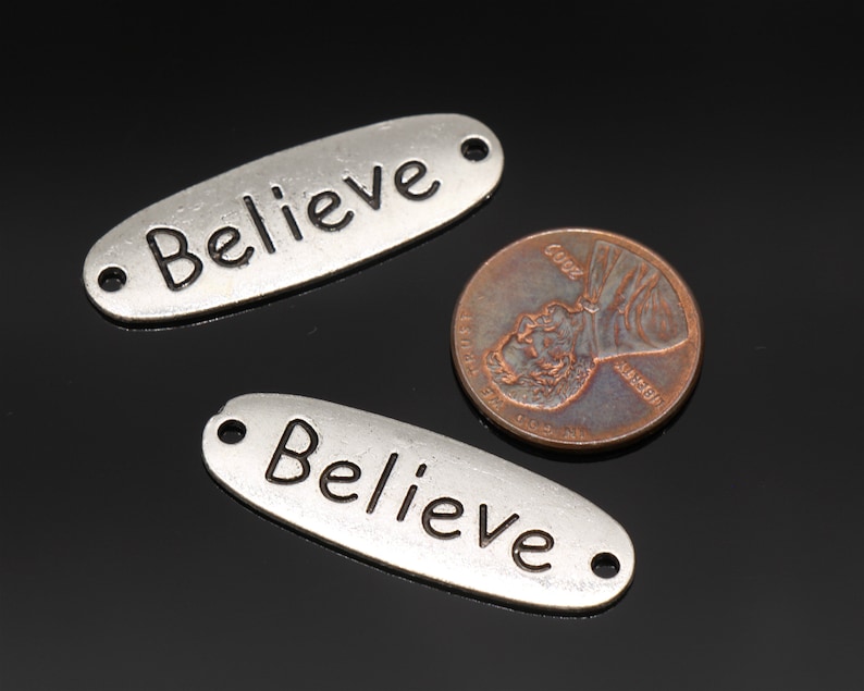 Bulk 30 Pcs Believe Connector Believe Charms Word Charms Antique Silver Tone 33x11mm YD0394