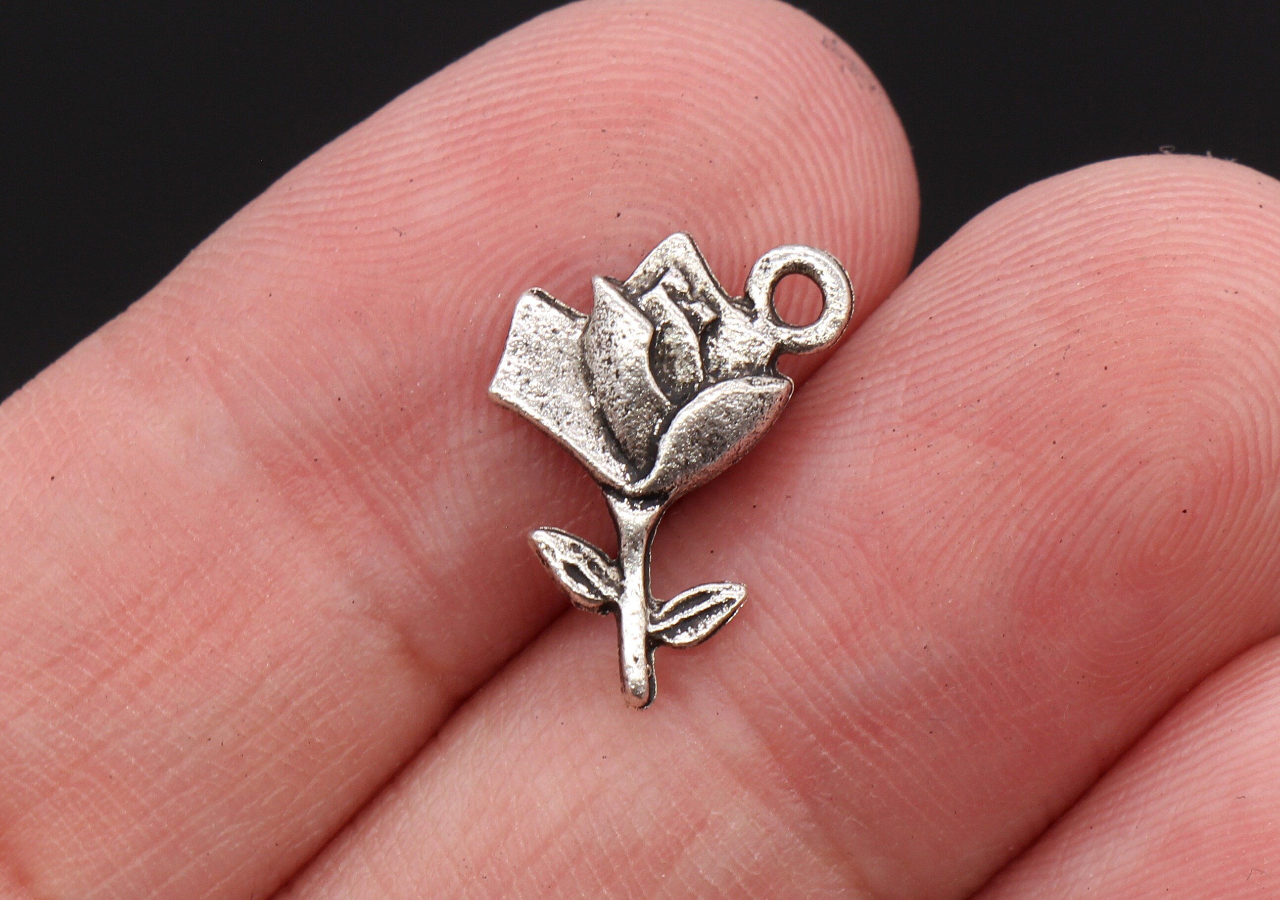 Bulk 50 Rose Charms Flower Charms Antique Silver Tone 10x16mm Etsy