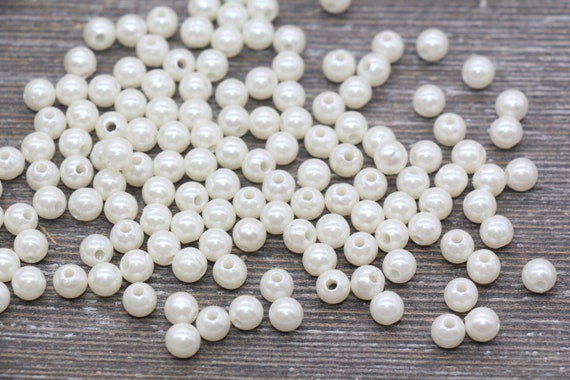 6mm White Faux Pearl Beads Faux Pearl Gumball Beads Chunky Beads Smooth Plastic Round Beads #1873 Imitation Pearl Beads