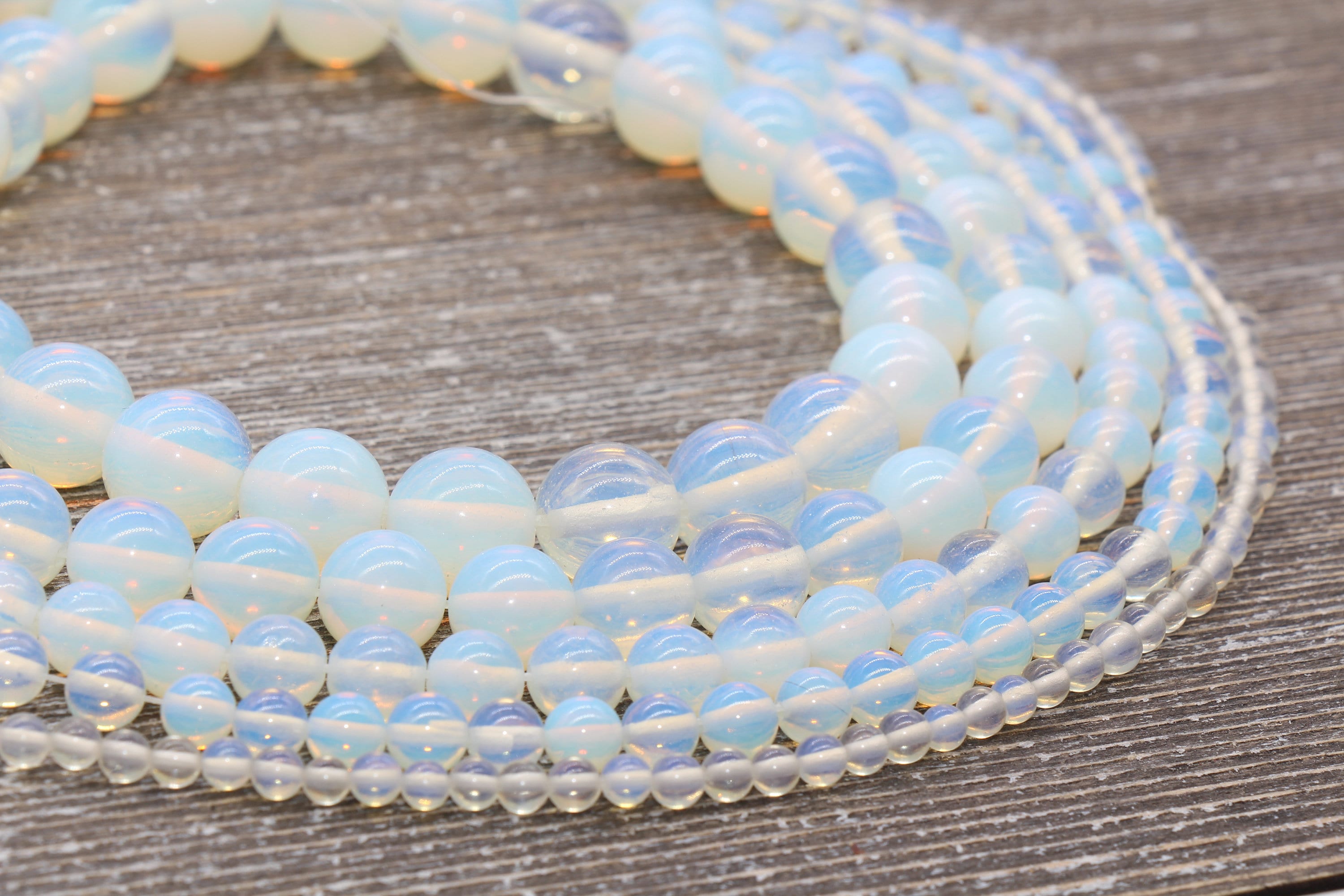 Opalite Beads, Clear Beads, Opal Gemstone Round Loose Beads, Transparent Round Beads, Sizes 4mm 6mm 8mm 10mm, Full Strand 15" #52