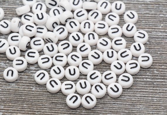 Letter U Alphabet Beads, White Alphabet Letter Beads, Acrylic