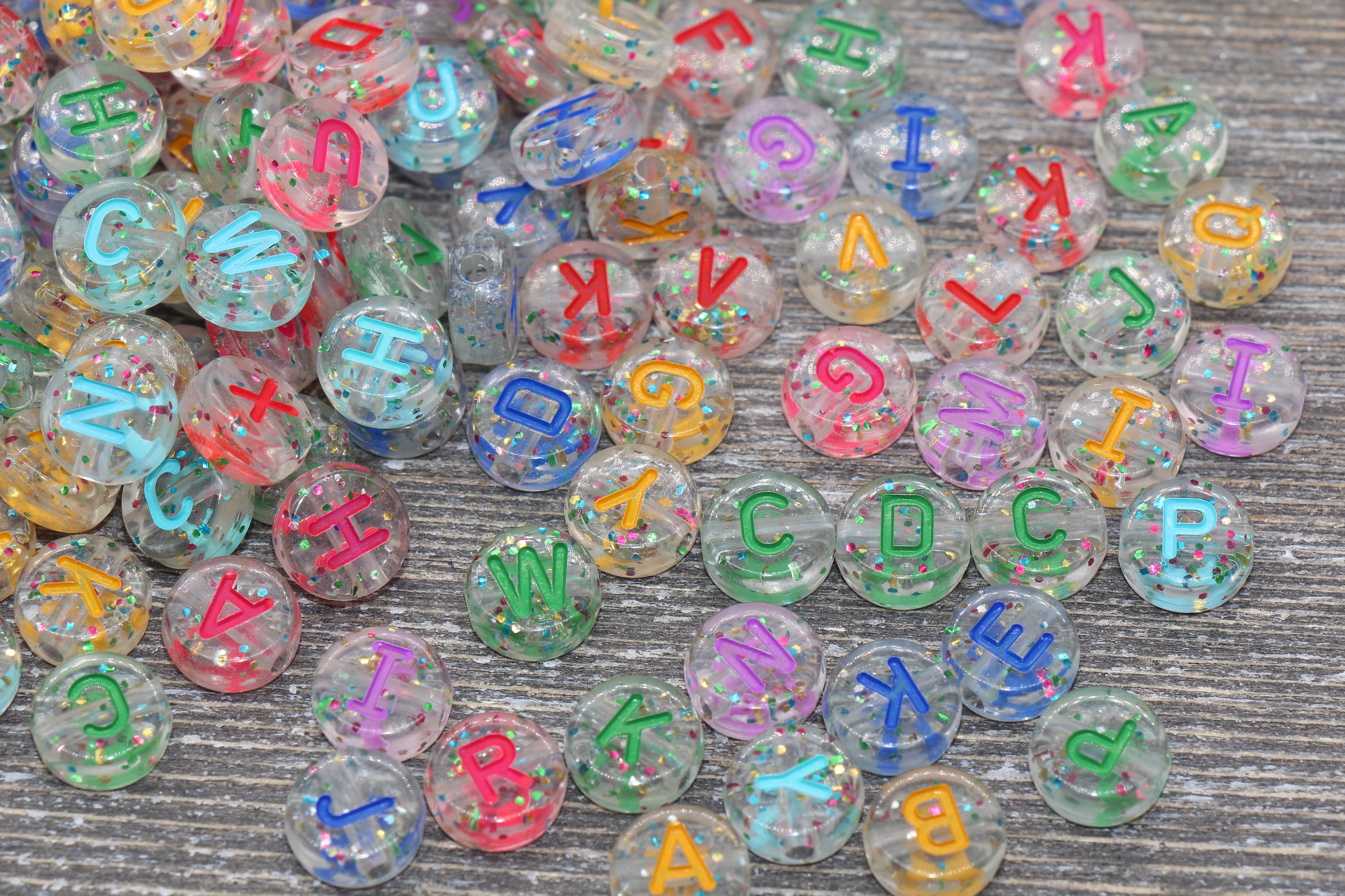 Glitter Translucent Alphabet Letter Beads Glitter Clear Beads | Etsy